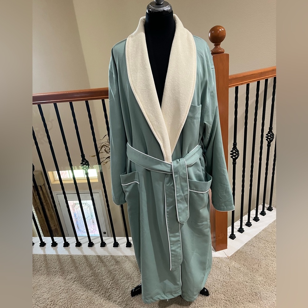 Monarch CYPRESS SAGE GREEN SHAWL ROBE TERRY LINED MICROFIBER, LUXURY SPA OS/L - Picture 4 of 16